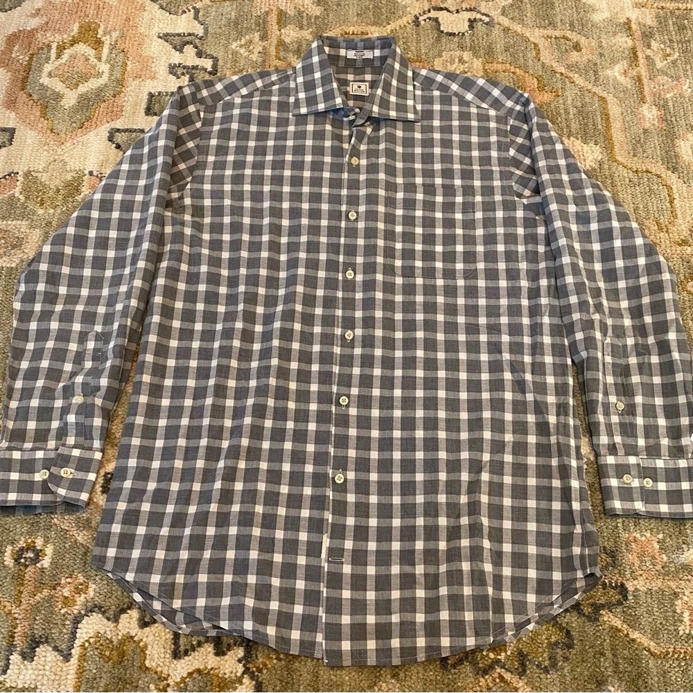 Peter Millar Long Sleeve Button Down Men's Color‎ Grey Check Size Medium Flaws